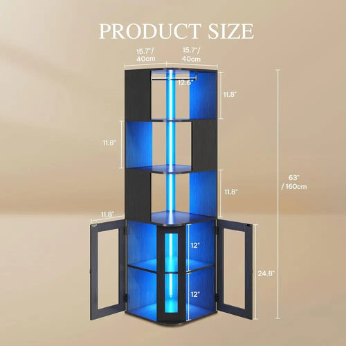 Illuminated Wine Cabinet with Glass Holder, Tempered Glass Bar Cabinet for Adjustable Storage in Living, Dining, Kitchen Spaces